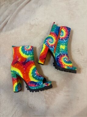 Dolls Kill Tie-Dye Peep-Toe Heel Boots